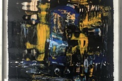 0077 Pintura abstracta sobre cristal. Técnica mixta. Acrílico en papel. Medidas: 88 x 104 cm. $250.000
